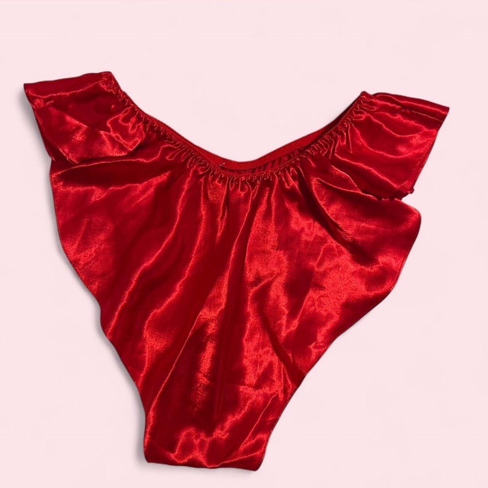 Vintage Red Satin Lace Lingerie Chemise Set - image 5